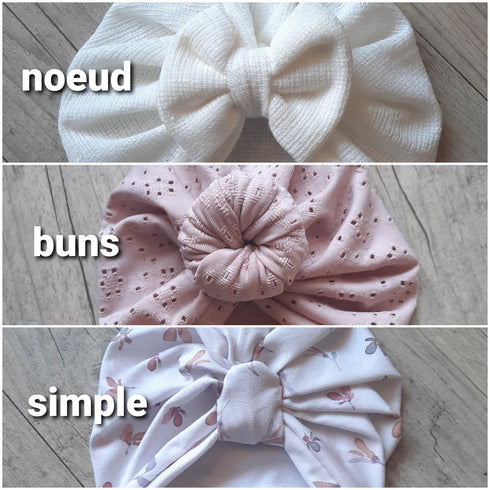 Ensemble: Turban avec prénom brodé noeud, buns ou simple +chaussons Initiale brodé assortis + moufles. Tissu sweat fourré